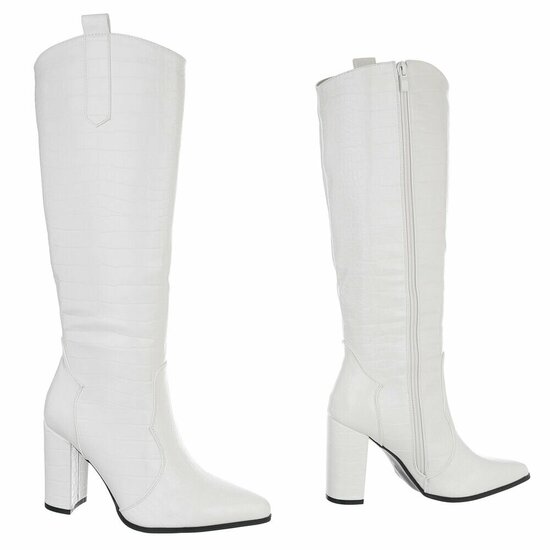 Hoge witte laars Dilara met croco print