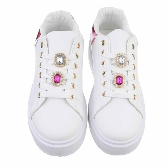 Witte lage sneaker Davina met fuchsia accent