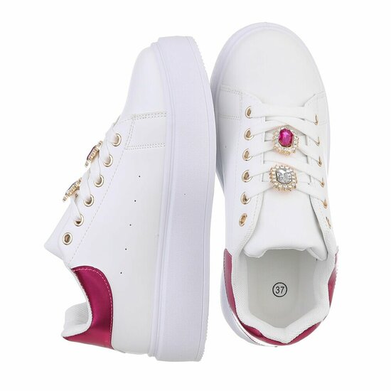 Witte lage sneaker Davina met fuchsia accent