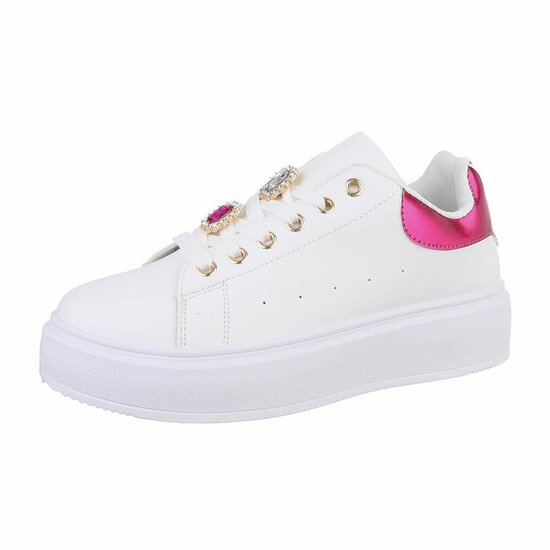 Witte lage sneaker Davina met fuchsia accent