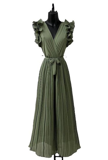 Elegante kaki groene plisse jumpsuit