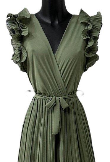 Elegante kaki groene plisse jumpsuit