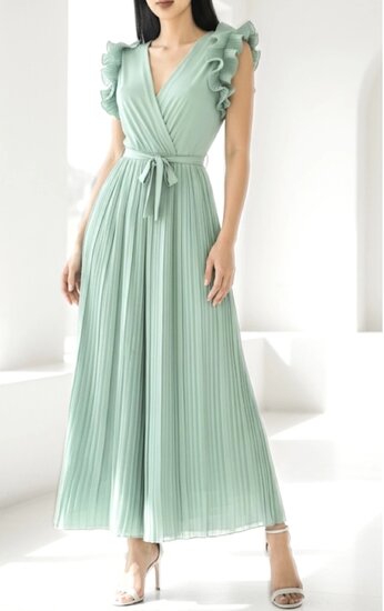 Elegante licht groene plisse jumpsuit