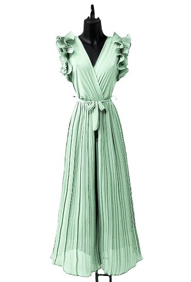 Elegante licht groene plisse jumpsuit
