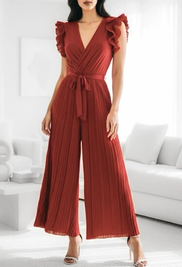 Elegante terracotta plisse jumpsuit 