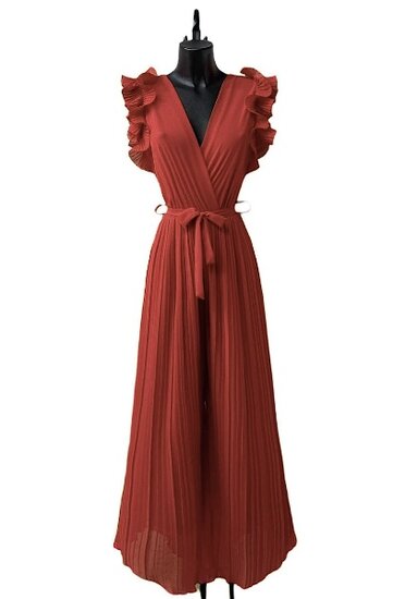 Elegante terracotta plisse jumpsuit 