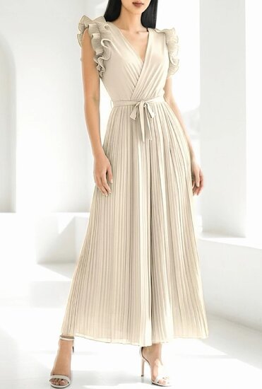 Elegante beige plisse jumpsuit