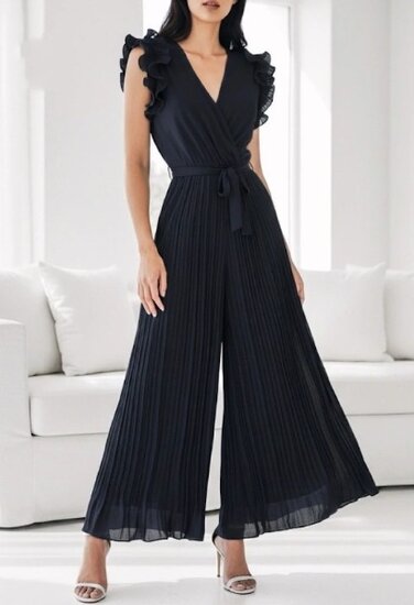 Elegante donker blauwe plisse jumpsuit