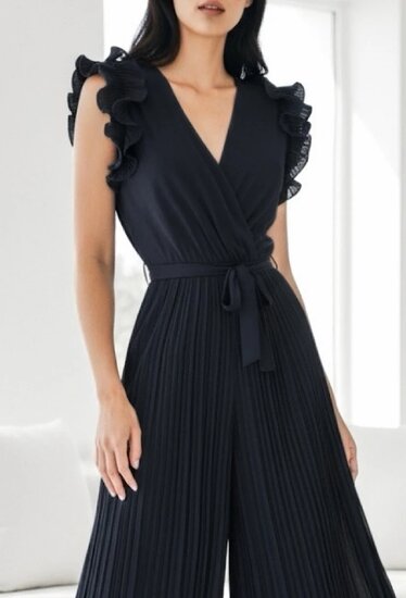 Elegante donker blauwe plisse jumpsuit