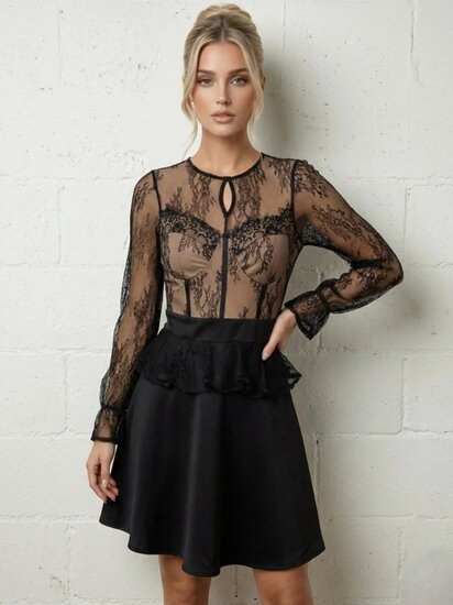 Elegante zwarte two tone coctail jurk