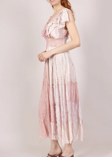 Luchtige rose maxi jurk van katoen