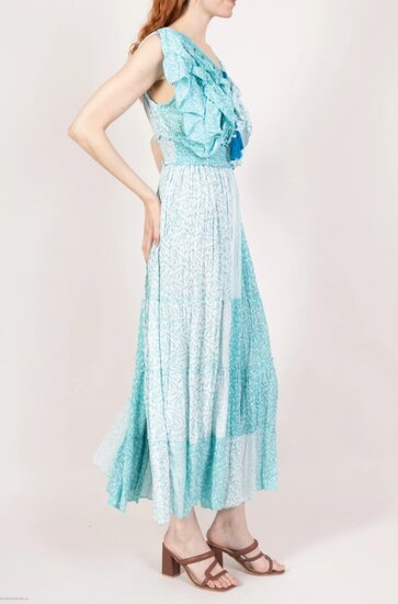 Luchtige turqouise maxi jurk van katoen