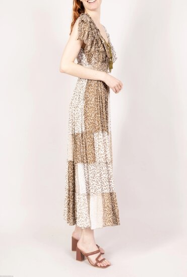 Luchtige kaki groene maxi jurk van katoen