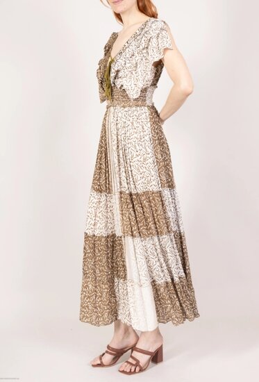 Luchtige kaki groene maxi jurk van katoen