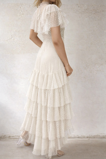 Sierlijke 7/8 cream kanten jurk.