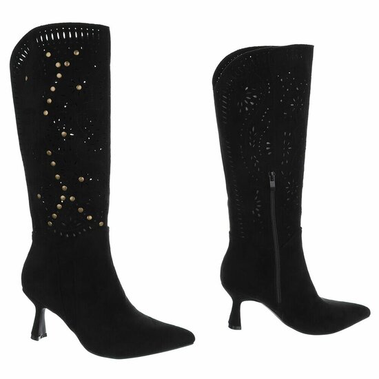 Hoge zwarte suede western-biker laars Dania