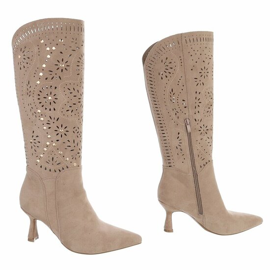 Hoge kaki bruine suede western-biker laars Dania
