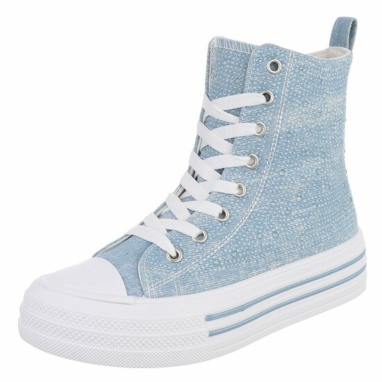 Jeans licht blauwe hoge textiel sneaker Daisy