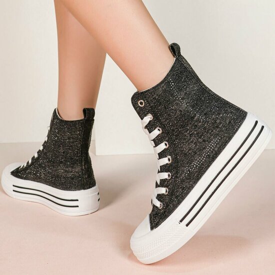 Jeans zwarte hoge textiel sneaker Daisy