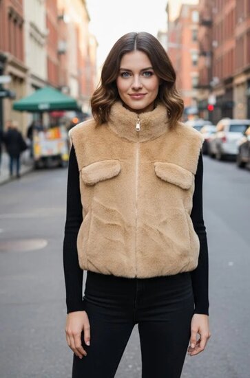 Camel bodywarmer in teddy fleece