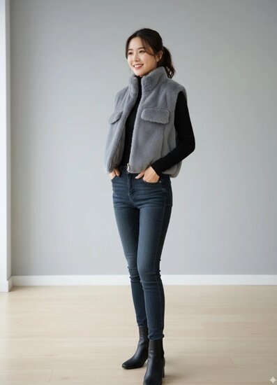 Grijze bodywarmer in teddy fleece