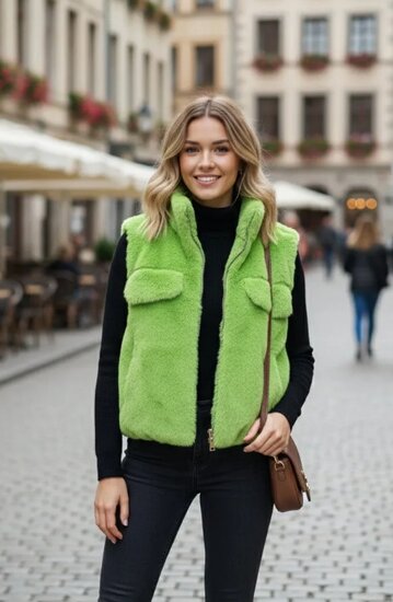 Licht groene bodywarmer in teddy fleece