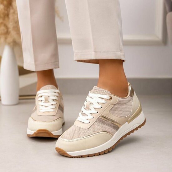 Beige lage sneaker Pera