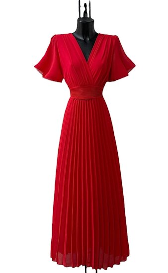 Stijlvolle rode maxi plisse jurk 