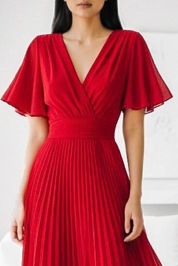 Stijlvolle rode maxi plisse jurk 