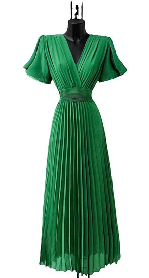 Stijlvolle groene maxi plisse jurk 