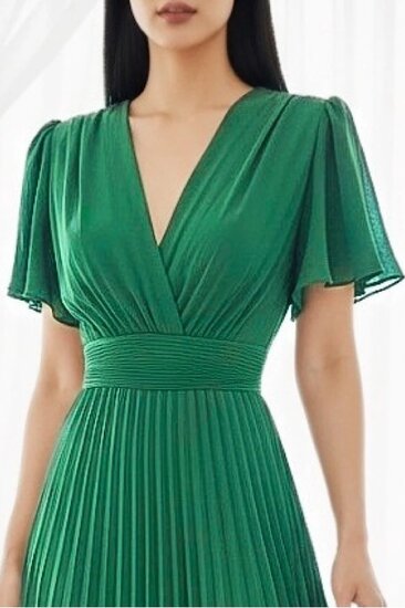 Stijlvolle groene maxi plisse jurk 