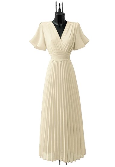 Stijlvolle beige maxi plisse jurk 