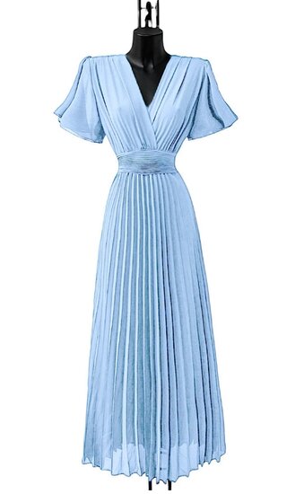 Stijlvolle licht blauwe maxi plisse jurk 