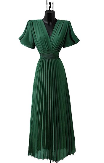 Stijlvolle donker groene maxi plisse jurk 