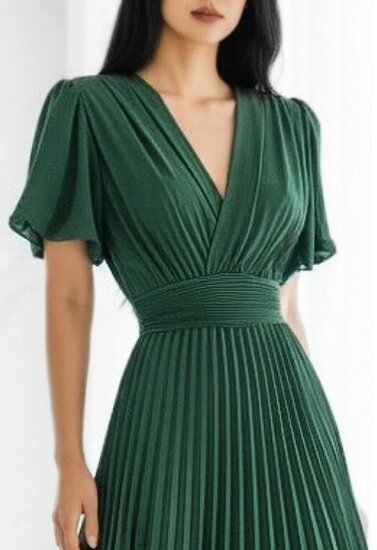 Stijlvolle donker groene maxi plisse jurk 