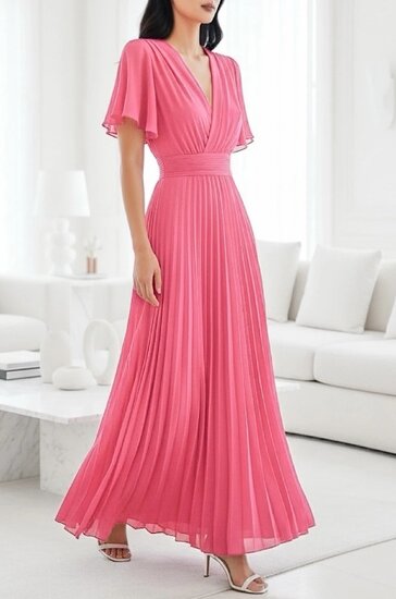 Stijlvolle rose maxi plisse jurk 