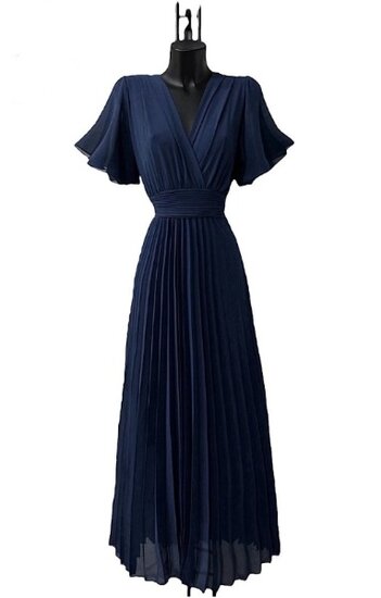 Stijlvolle donker blauwe maxi plisse jurk 