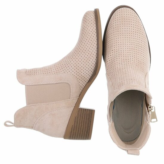 Beige suede enkellaarsje Bodille met cut out design