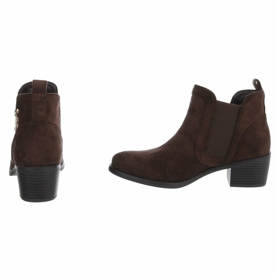 Bruin suede enkellaarsje Bodille met cut out design