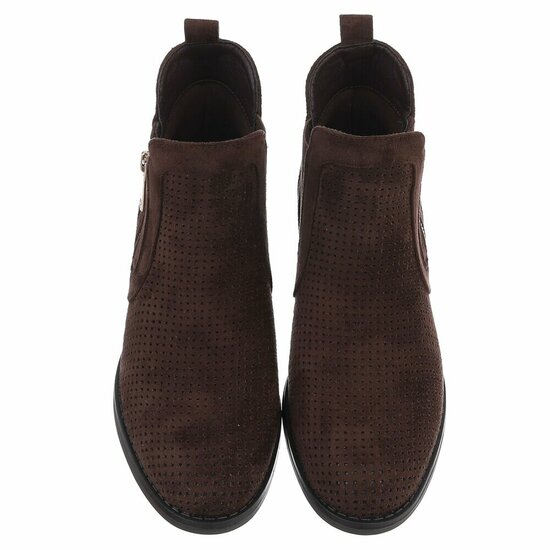 Bruin suede enkellaarsje Bodille met cut out design