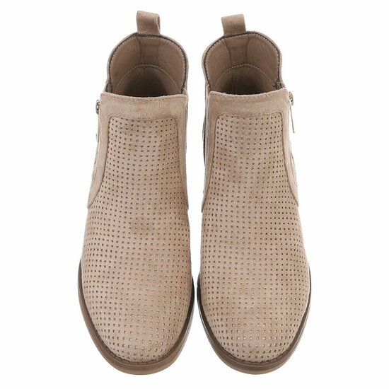 Kaki bruin suede enkellaarsje Bodille met cut out design