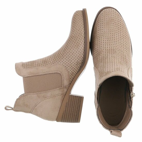 Kaki bruin suede enkellaarsje Bodille met cut out design