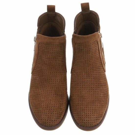 Licht bruin suede enkellaarsje Bodille met cut out design