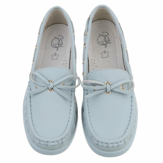 Licht blauwe mocassin Mindy met strikdetail