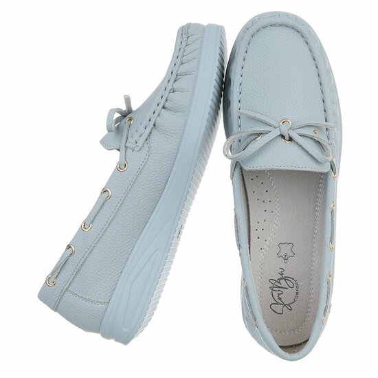 Licht blauwe mocassin Mindy met strikdetail