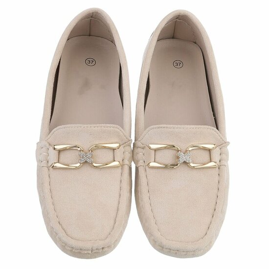 Beige suede mocassin Nadine met decoratie