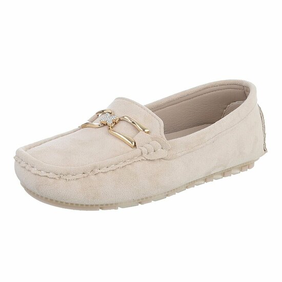 Beige suede mocassin Nadine met decoratie