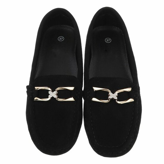 Zwarte suede mocassin Nadine met decoratie