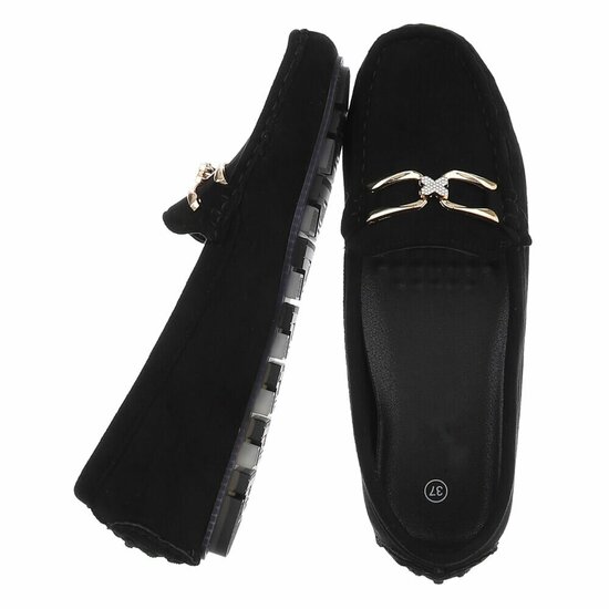 Zwarte suede mocassin Nadine met decoratie