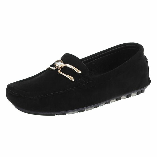 Zwarte suede mocassin Nadine met decoratie